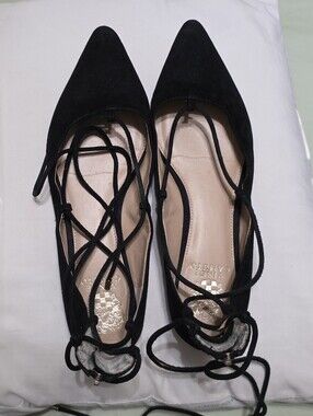 Vince Camuto Black Pointed Lace-Up Flats with Crisscross Straps, Never Wore.
